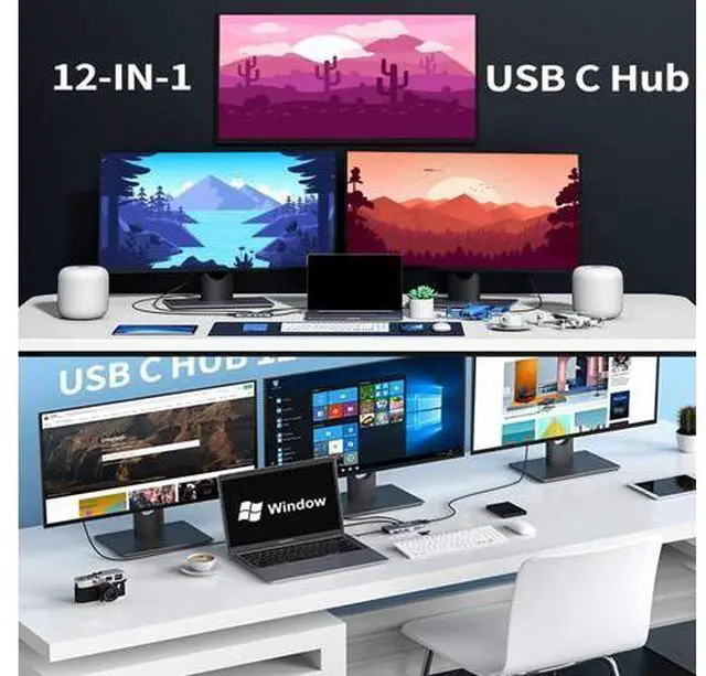 Alt view image 5 of 7 - USB C Docking Station,USB C to Dual HDMI Monitor Adapter USB C HUB Triple Display and MST Mode for Windows. Compatible with thunderbolt3/4 MacBook Pro/Air, iPad Pro and More(DP AltMode Required)