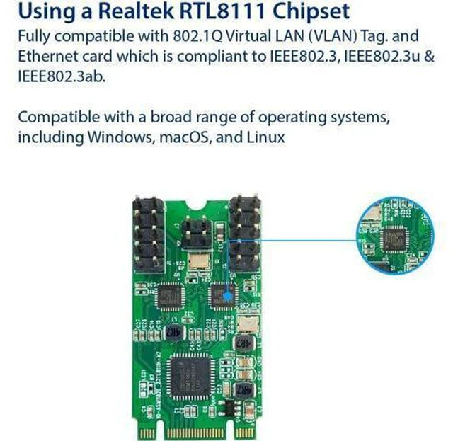 Alt view image 3 of 6 - I/O Crest M.2 (B & M-Key) PCIe Interface Single Port Gigabit Ethernet Modules NIC RealTek RTL8111H Chipset