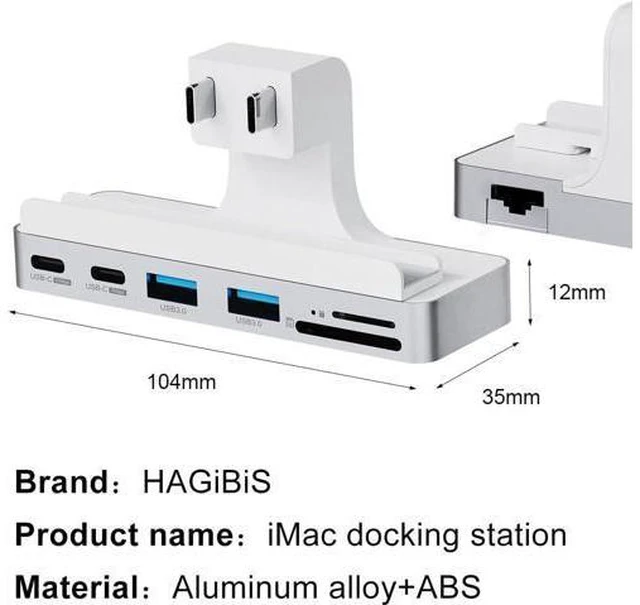 Alt view image 7 of 7 - Hagibis iMac Hub with 1000Mbps RJ45, USB C 3.1, USB 3.0 Ports and SD/Micro SD Card Reader, USB-C Clamp Hub USB C Docking Station for 2021 iMac 24 inch (with RJ45)
