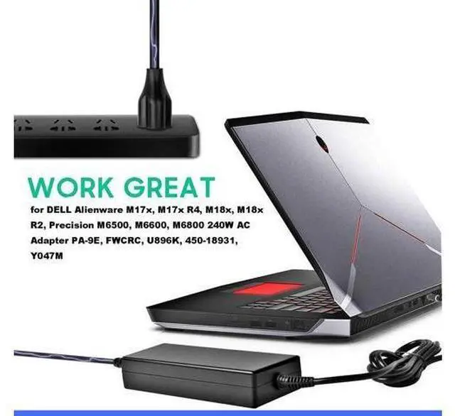 Alt view image 5 of 6 - New Slim 19.5V 12.3A 240W PA-9E AC Adapter Laptop Charger Cord for DELL Alienware M15x M17x M17x R2 M17x R3 M4700 M6400 M6500 M6600 J211H FWCRC C3MFM U896K 6RTJT Y044M