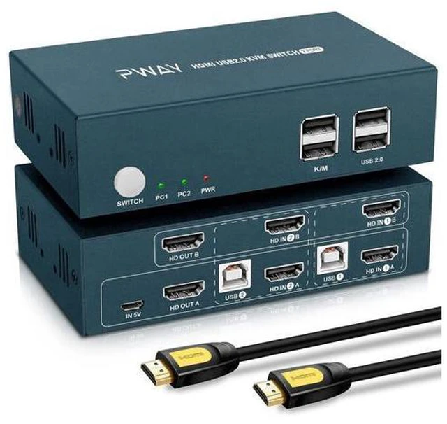 Main image of Steetek USB-C KVM Switch 2 Port, Type-C KVM Switch, Support 4K@60Hz, 3 USB 2.0, Controll 2 Laptops by 1 Set of Keyboard & Mouse to Share 1 Monitor, Connect Type-C PD1/2 Port to Supply Power for Laptop