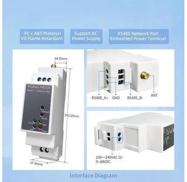 Alt view image 4 of 7 - IoT Gateway RS485 to WiFi Dual-Band Serial Server HF Protoss-PW31B 2.4G 5G Din Rail Industrial Device Support Http Client Modbus TCP to RTU (High Voltage)