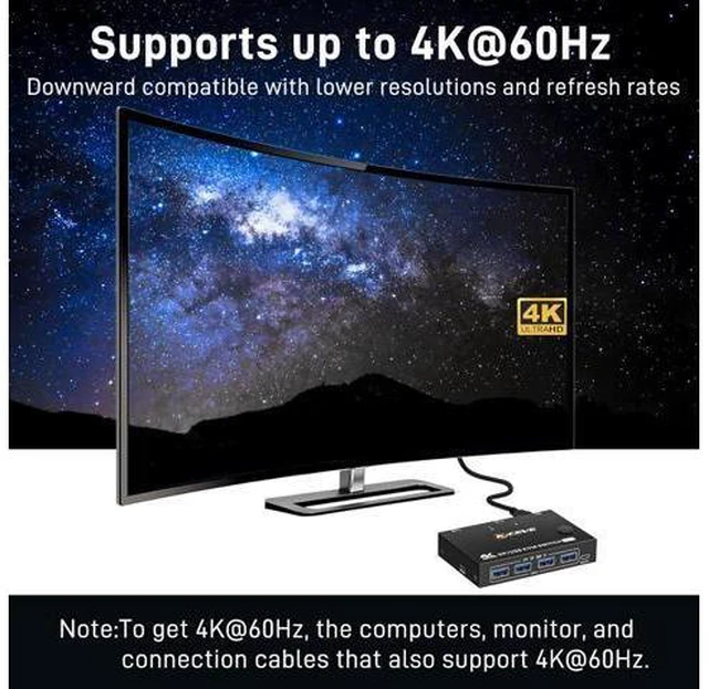 Alt view image 3 of 7 - USB 3.0 KVM Switch DisplayPort 2 Ports 3440x1440@144Hz,3840x2160@60Hz for 2 PC 1 Monitor to Share 4 USB 3.0 Devices,DP KVM Switch 2 in 1 Out Includes 2 USB3.0 Cables and Wired Controller
