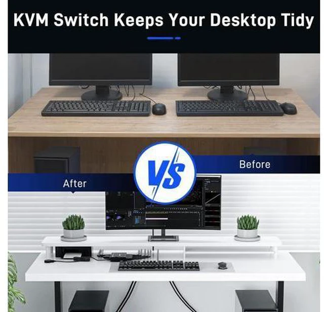 Alt view image 7 of 7 - USB 3.0 KVM Switch DisplayPort 2 Ports 3440x1440@144Hz,3840x2160@60Hz for 2 PC 1 Monitor to Share 4 USB 3.0 Devices,DP KVM Switch 2 in 1 Out Includes 2 USB3.0 Cables and Wired Controller