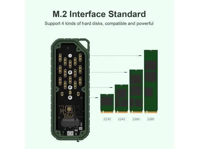 Alt view image 2 of 7 - Hagibis M.2 NVMe SATA SSD Enclosure,USB C 3.2 Gen 2 10Gbps to Aluminum M.2 External Hard Drive Enclosure Support M Key and B&M Keys 2230/2242/2260/2280 for MacBook Pro Mac Mini Studio (Green)