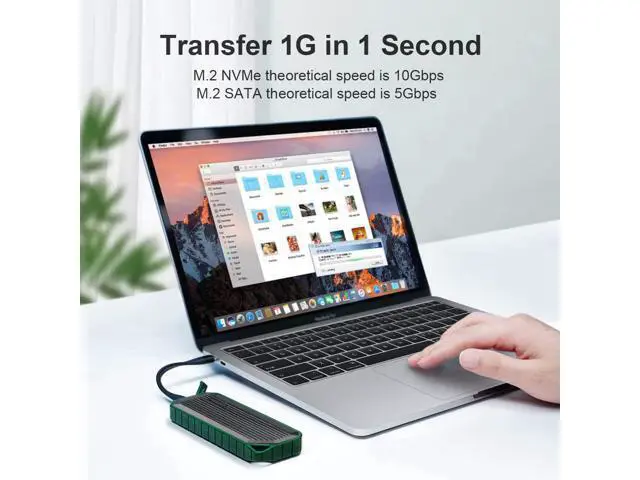 Alt view image 3 of 7 - Hagibis M.2 NVMe SATA SSD Enclosure,USB C 3.2 Gen 2 10Gbps to Aluminum M.2 External Hard Drive Enclosure Support M Key and B&M Keys 2230/2242/2260/2280 for MacBook Pro Mac Mini Studio (Green)