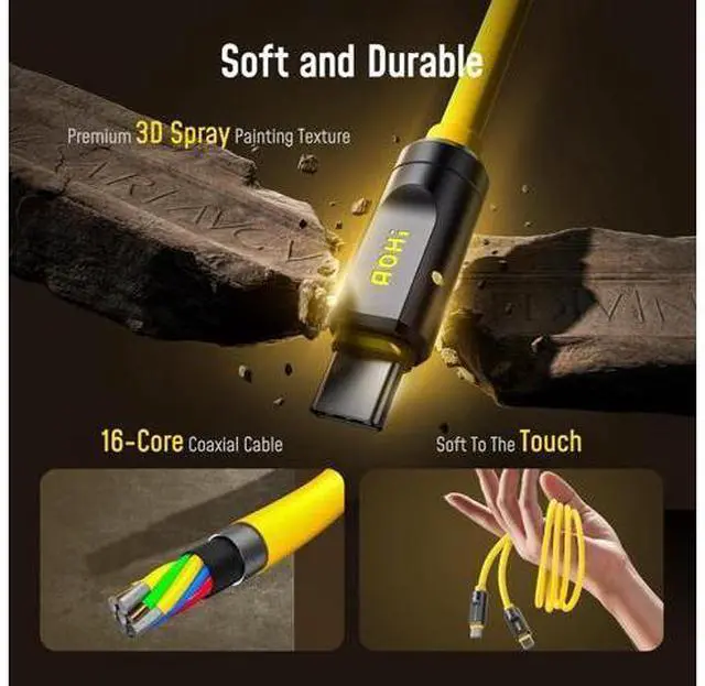 Alt view image 2 of 7 - USB4 2.0 Cable 6.6ft with 240W PD3.1 Fast Charging, 80Gbps Data Transfer, Dual 8K/Triple 4K Display, The Future Adonis USB C Cable for MacBook Pro/Air, iPhone 17 Pro Max, SSD, Docking, Yellow