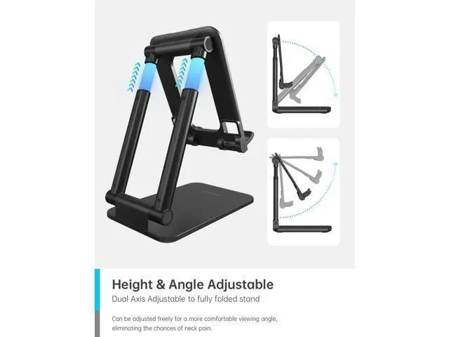 Alt view image 4 of 7 - MOMAX Cell Phone Stand, Phone Holder - Fully Foldable & Height Adjustable Mobile Stand for Desk, Compatible with iPhone 14 13 12 Mini Pro Max, iPad, Galaxy, Kindle, Switch, Phones & Tablets (4-10")