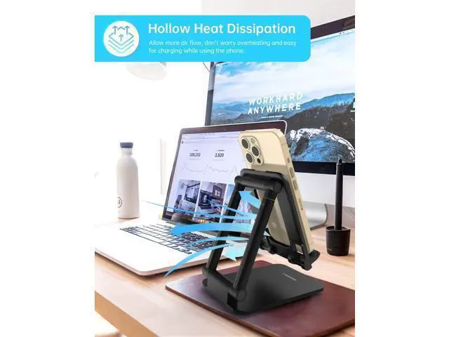 Alt view image 7 of 7 - MOMAX Cell Phone Stand, Phone Holder - Fully Foldable & Height Adjustable Mobile Stand for Desk, Compatible with iPhone 14 13 12 Mini Pro Max, iPad, Galaxy, Kindle, Switch, Phones & Tablets (4-10")