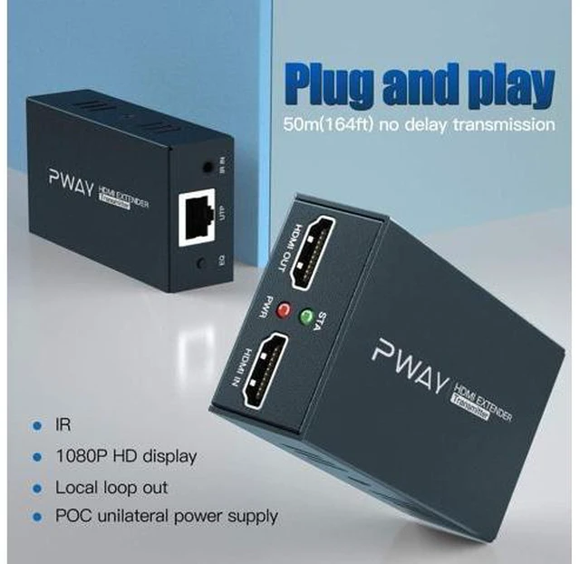 Alt view image 4 of 6 - HDMI Extender with IR Over Single Cat5e/6/7 | 164ft (50m) Full HD 3D 1080P@60Hz, Lossless Transmission, Loop and POC Included. Complete Set