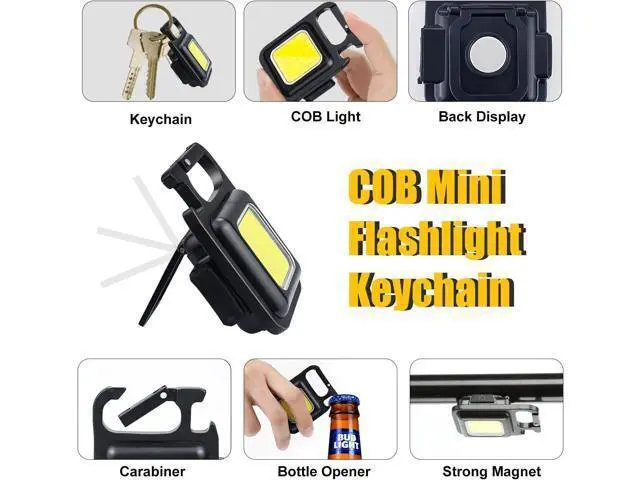 Alt view image 2 of 7 - Kingsdun Mini Flashlight, 800Lumens COB Bright Rechargeable Keychain Flashlights, 4 Light Modes Portable Pocket Light with Folding Bracket Bottle Opener and Magnet Base for Camping Fishing Walking
