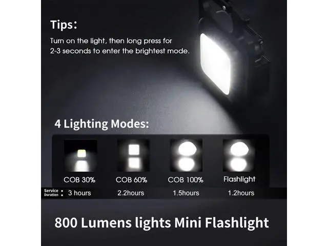 Alt view image 7 of 7 - Kingsdun Mini Flashlight, 800Lumens COB Bright Rechargeable Keychain Flashlights, 4 Light Modes Portable Pocket Light with Folding Bracket Bottle Opener and Magnet Base for Camping Fishing Walking