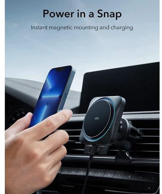 Alt view image 4 of 7 - ESR Magnetic Wireless Car Mount Charger with CryoBoost (HaloLock), Compatible with MagSafe Car Charger, Car Accessories for iPhone 14/13/12 Series, Fast Charging, Phone Cooling Charger, Frosted Onyx