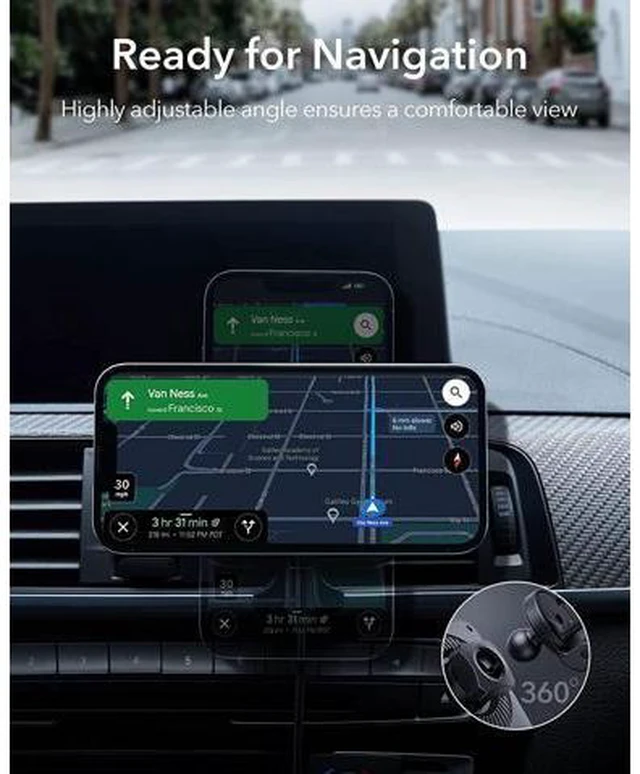 Alt view image 6 of 7 - ESR Magnetic Wireless Car Mount Charger with CryoBoost (HaloLock), Compatible with MagSafe Car Charger, Car Accessories for iPhone 14/13/12 Series, Fast Charging, Phone Cooling Charger, Frosted Onyx