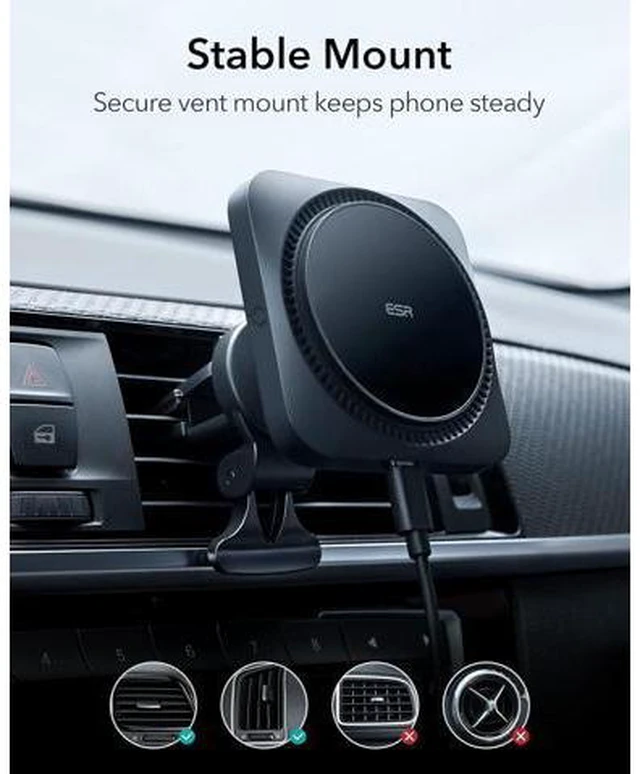 Alt view image 7 of 7 - ESR Magnetic Wireless Car Mount Charger with CryoBoost (HaloLock), Compatible with MagSafe Car Charger, Car Accessories for iPhone 14/13/12 Series, Fast Charging, Phone Cooling Charger, Frosted Onyx