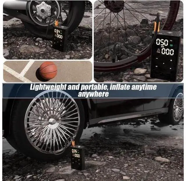 Alt view image 4 of 7 - Tire Inflator Portable Air Compressor for Car Tires, Cordless 150PSI Air Pump with 6600mAh Battery, Built-in Automatic Pressure Gauge & Emergency Light