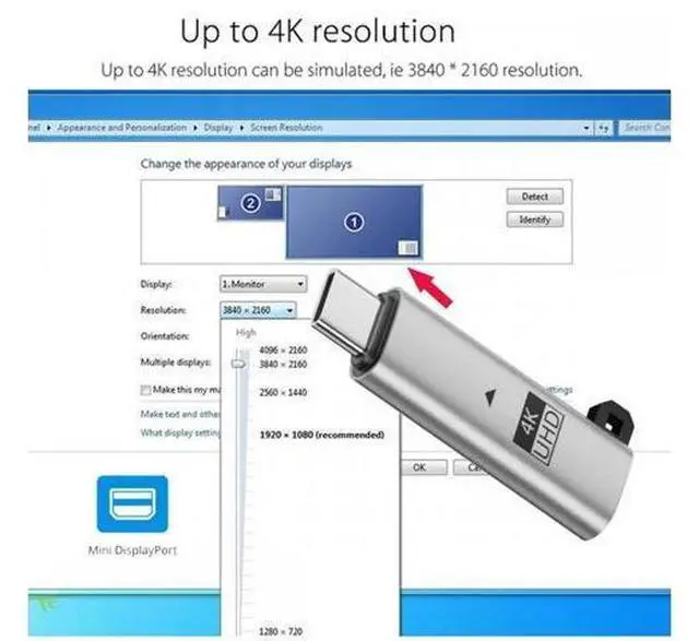 Alt view image 5 of 7 - Silver Virtual Display Adapter USB4.0 USB5.0 Type-C USB-C DDC EDID Dummy Plug Headless Ghost Display Emulator 4K@60Hz Compatible with Thunderbolt3/4/5