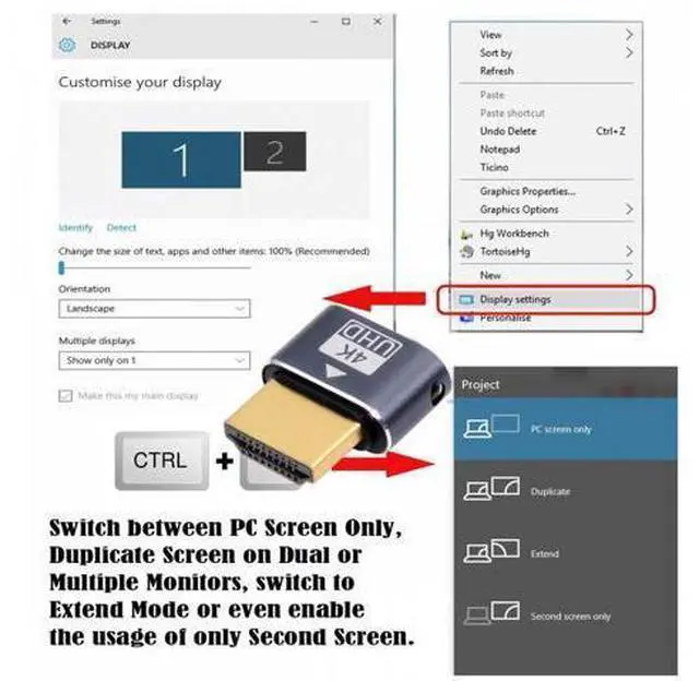 Alt view image 6 of 7 - CY Virtual Display Adapter 4K HDMI 1.4 DDC EDID Dummy Plug Headless Ghost Display Emulator HDTV 4K@60Hz