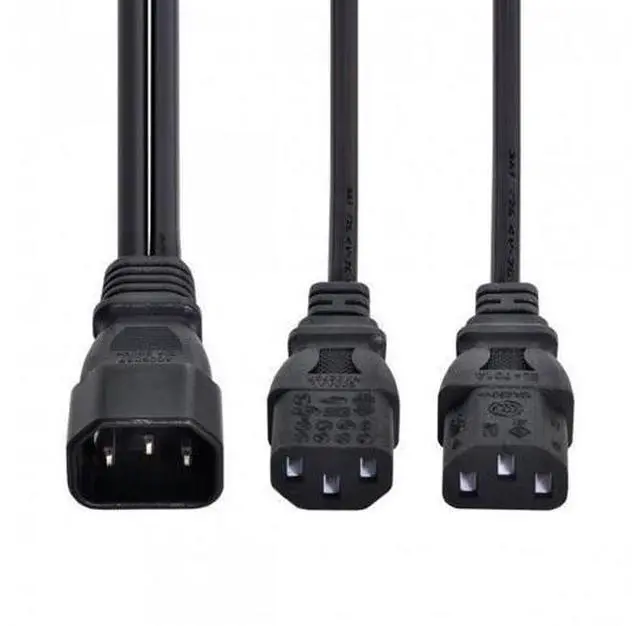 Alt view image 6 of 7 - HKCY PW-037 Single C14 to Dual C13 5-13R Short Power Y Type Splitter Adapter Cable Cord