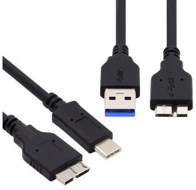 Main image of HKCY 2pcs/set USB 3.1 USB-C Type-C to Micro 3.0 and USB 3.0 Type-A Male to Micro 3.0 B Male Disk SSD Data Cable 15cm
