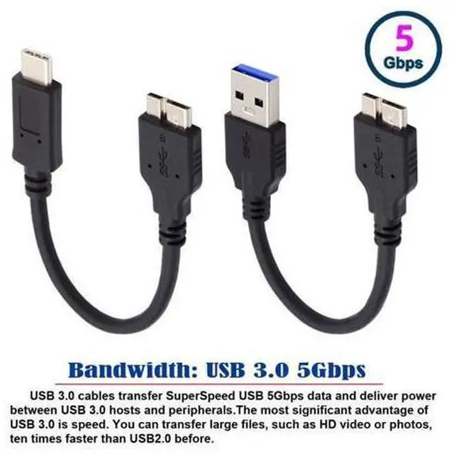 Alt view image 4 of 7 - HKCY 2pcs/set USB 3.1 USB-C Type-C to Micro 3.0 and USB 3.0 Type-A Male to Micro 3.0 B Male Disk SSD Data Cable 15cm