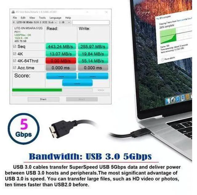 Alt view image 6 of 7 - HKCY 2pcs/set USB 3.1 USB-C Type-C to Micro 3.0 and USB 3.0 Type-A Male to Micro 3.0 B Male Disk SSD Data Cable 15cm