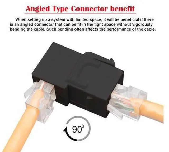 Alt view image 2 of 7 - 90 Degree Up Angled UTP CAT6 Keystone Coupler RJ45 Female to Female UTP CAT6 Keystone inline Coupler Black