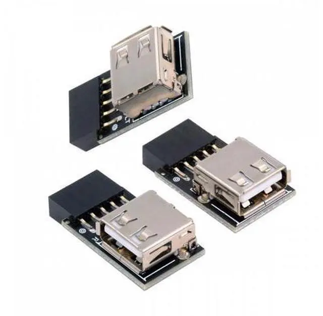 Alt view image 2 of 7 - 3pcs/set 9Pin/10Pin Motherboard Front Panel Header Female to Single USB 2.0 Female Adapter Vertical Angled Type 90 Degree