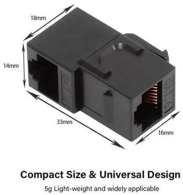 Alt view image 6 of 7 - 90 Degree Up Angled UTP CAT6 Keystone Coupler RJ45 Female to Female UTP CAT6 Keystone inline Coupler Black
