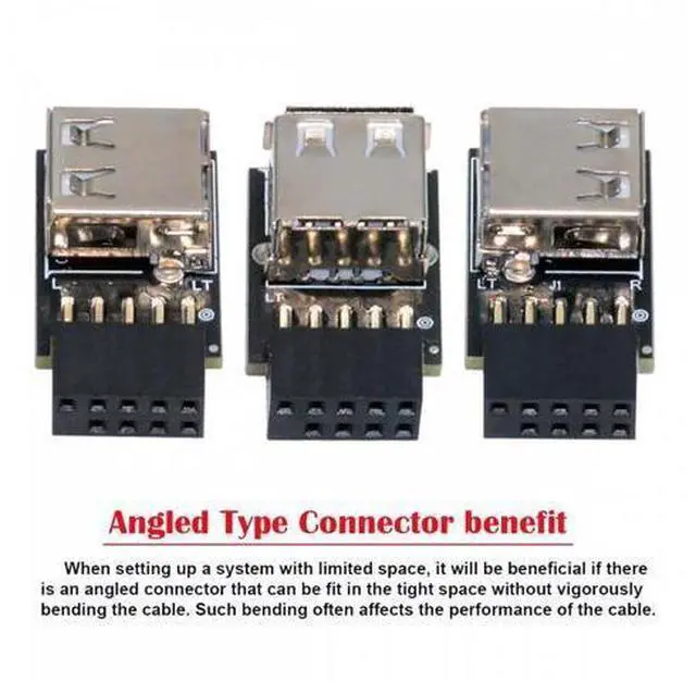 Alt view image 4 of 7 - 3pcs/set 9Pin/10Pin Motherboard Front Panel Header Female to Single USB 2.0 Female Adapter Vertical Angled Type 90 Degree