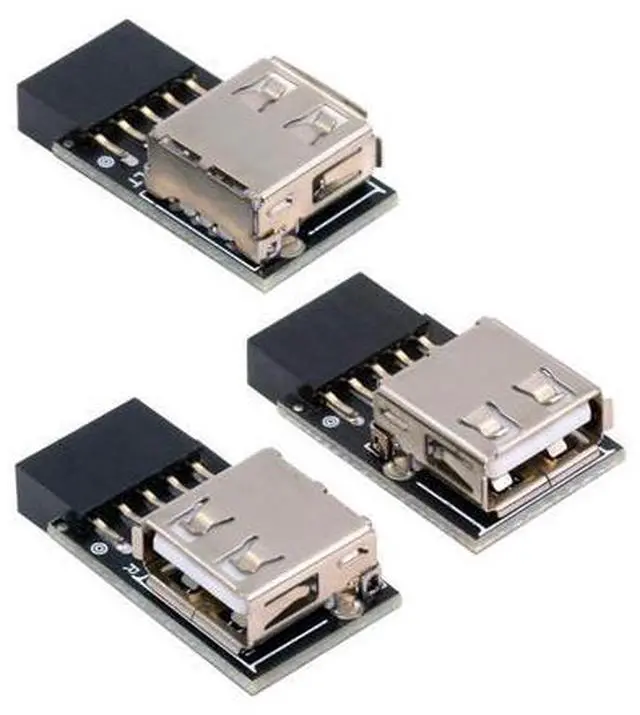 Main image of 3pcs/set 9Pin/10Pin Motherboard Front Panel Header Female to Single USB 2.0 Female Adapter Vertical Angled Type 90 Degree