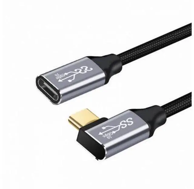 Main image of Left Right Angled USB-C USB 3.1 Type C Male to Female Extension Data Cable 10Gbps 100W with Sleeve for Laptop