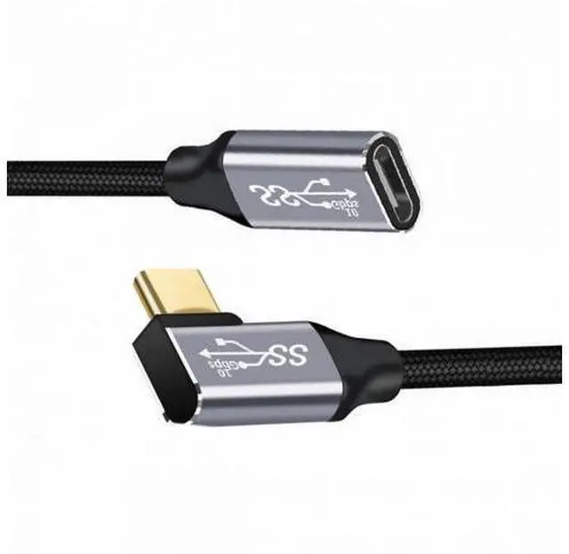 Alt view image 2 of 7 - Left Right Angled USB-C USB 3.1 Type C Male to Female Extension Data Cable 10Gbps 100W with Sleeve for Laptop