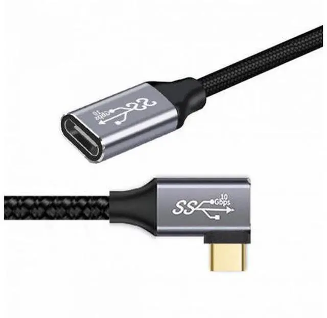 Alt view image 3 of 7 - Left Right Angled USB-C USB 3.1 Type C Male to Female Extension Data Cable 10Gbps 100W with Sleeve for Laptop