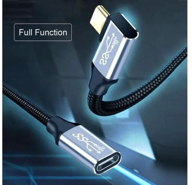 Alt view image 4 of 7 - Left Right Angled USB-C USB 3.1 Type C Male to Female Extension Data Cable 10Gbps 100W with Sleeve for Laptop