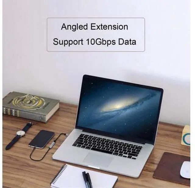 Alt view image 6 of 7 - Left Right Angled USB-C USB 3.1 Type C Male to Female Extension Data Cable 10Gbps 100W with Sleeve for Laptop