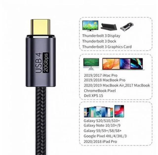 Alt view image 3 of 7 - USB4 Cable 20Gbps with 100W Charging and 8K@60Hz 5K@60Hz USB4.0 Compatible with Thunderbolt3/4