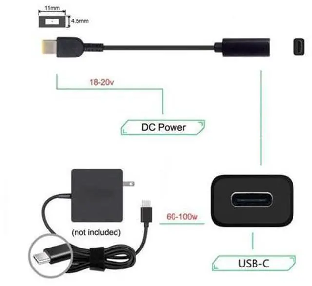 Alt view image 5 of 5 - Type C USB-C Female Input to Rectangle 11.0*4.5mm Plug Cable UC-109-1145MM