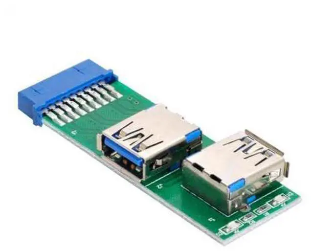 Alt view image 3 of 7 - SM Dual Side USB 3.0 A Type Female to Motherboard 20Pin 19 Pin Box Header Slot Adapter PCBA with LED