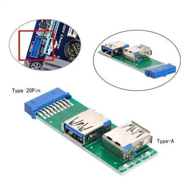 Alt view image 6 of 7 - SM Dual Side USB 3.0 A Type Female to Motherboard 20Pin 19 Pin Box Header Slot Adapter PCBA with LED