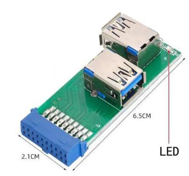 Alt view image 7 of 7 - SM Dual Side USB 3.0 A Type Female to Motherboard 20Pin 19 Pin Box Header Slot Adapter PCBA with LED