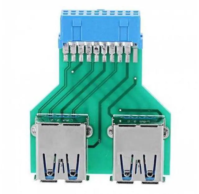 Alt view image 3 of 6 - HKCY U3-079 Dual USB 3.0 A Type Female to Motherboard 20/19 Pin Box Header Slot Adapter PCBA
