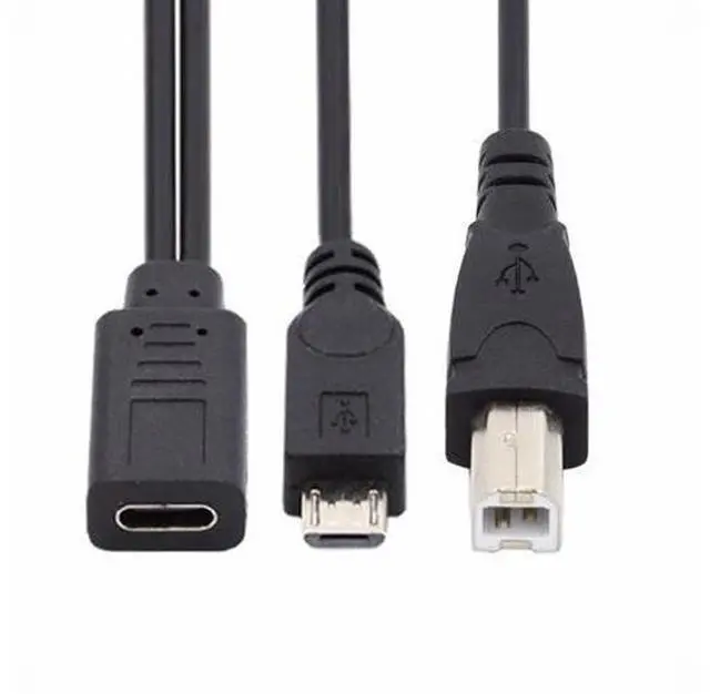 Main image of Type-C USB-C Female to USB2.0 Standard Type-B & Micro USB Male Splitter Extension Charge Cable