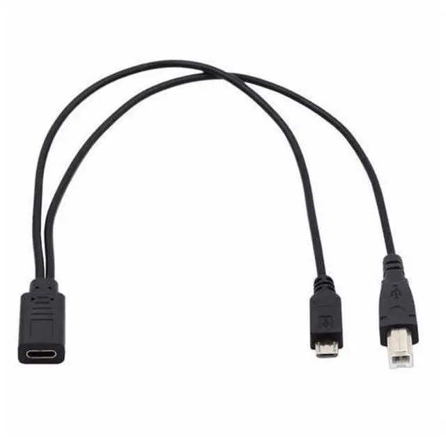 Alt view image 2 of 7 - Type-C USB-C Female to USB2.0 Standard Type-B & Micro USB Male Splitter Extension Charge Cable