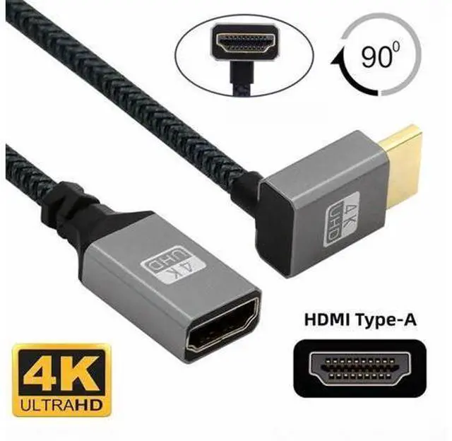 Alt view image 3 of 7 - HDMI 1.4 Type A Male to A Female Extension Cable Down Angled 90 Degree Support HDTV 4K 60hz 3D
