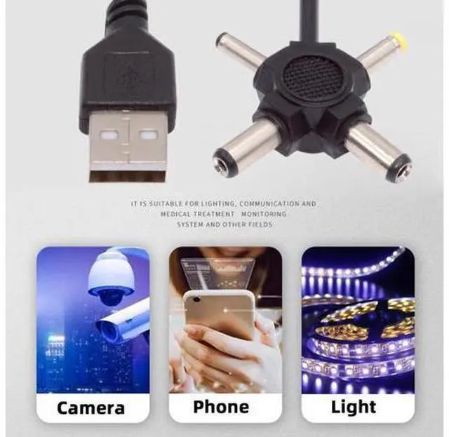Alt view image 6 of 7 - USB 2.0 Type-A Male to 4-in-1 DC 5V 5.5x2.5mm 5.5x2.1mm 4.0x1.7mm 3.5x1.3mm Power Plug Barrel Connector Charge Cable
