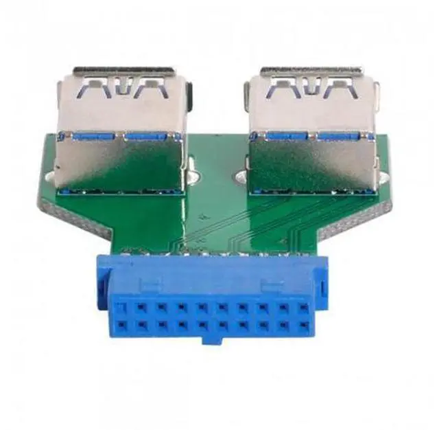 Alt view image 5 of 6 - HKCY U3-079 Dual USB 3.0 A Type Female to Motherboard 20/19 Pin Box Header Slot Adapter PCBA