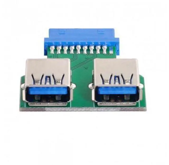 Alt view image 6 of 6 - HKCY U3-079 Dual USB 3.0 A Type Female to Motherboard 20/19 Pin Box Header Slot Adapter PCBA