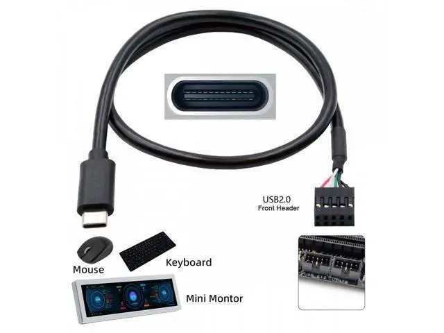 Alt view image 6 of 7 - USB 2.0 Motherboard 9pin 10pin Header to Type-C USB-C Cable 50cm for Mini Monitor Sensor Panel Camera