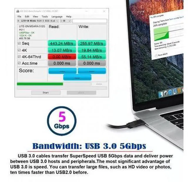 Alt view image 6 of 7 - USB-C USB 3.1 Type-C Male Connector to USB Standard B Male Data Cable for Mac Laptop Black